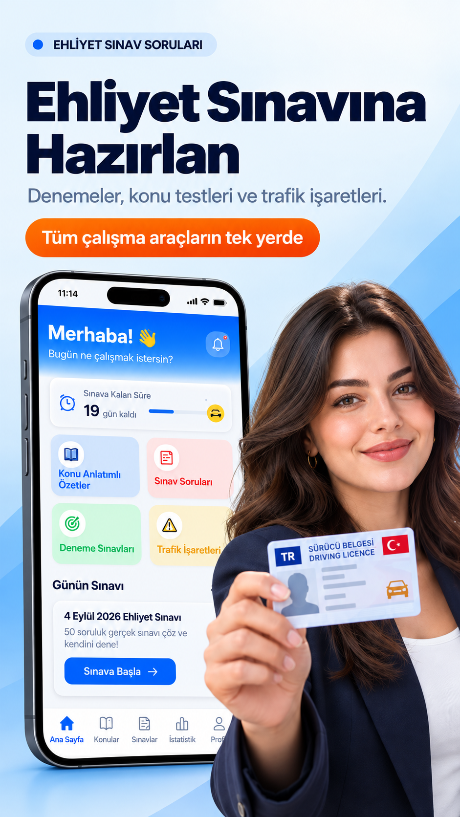 Ehliyet Sınav Soruları ana sayfa ekranı