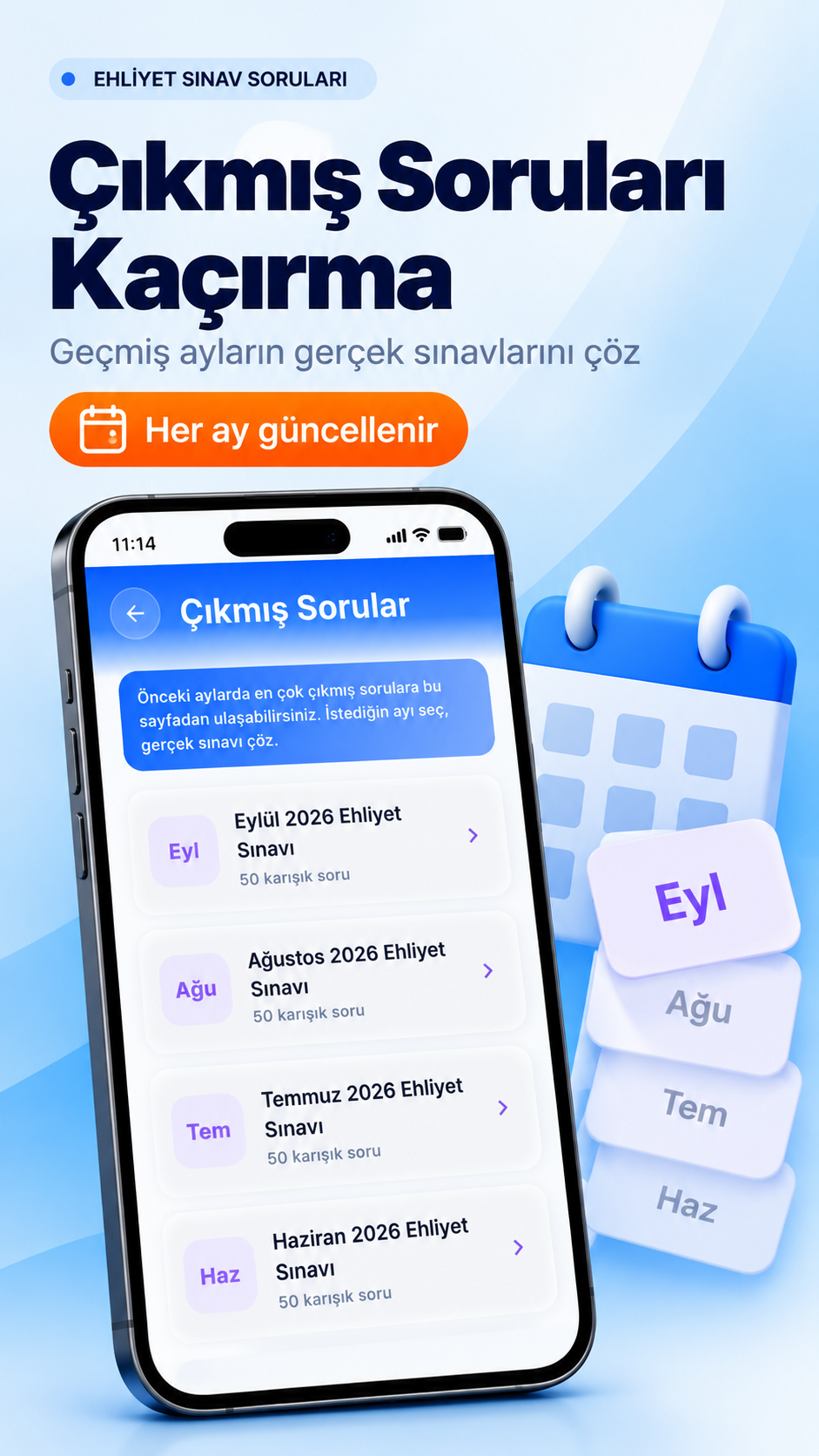 Aylara göre çıkmış sorular ekranı
