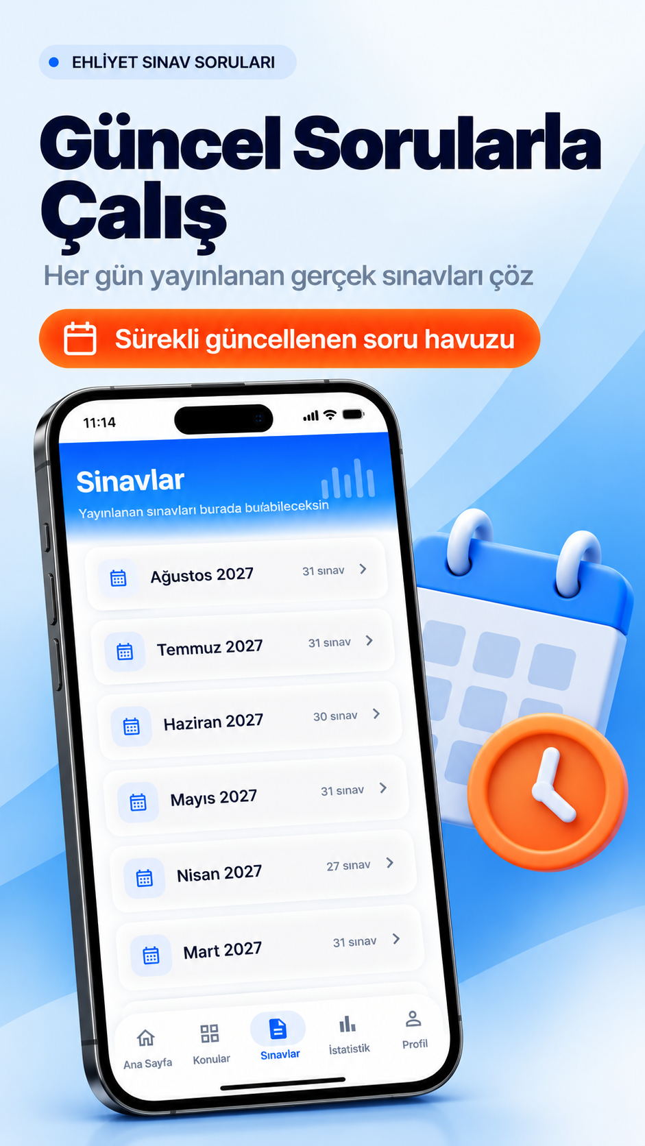 Sınavlar ve aylık sınav arşivi ekranı
